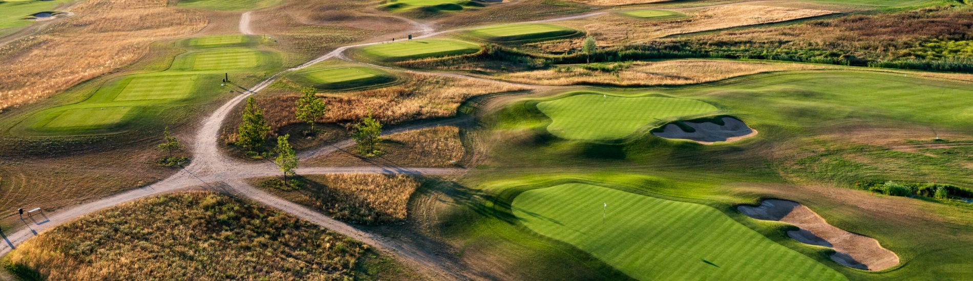 Aerial view of Black Water Links golf course in Poznań, Poland